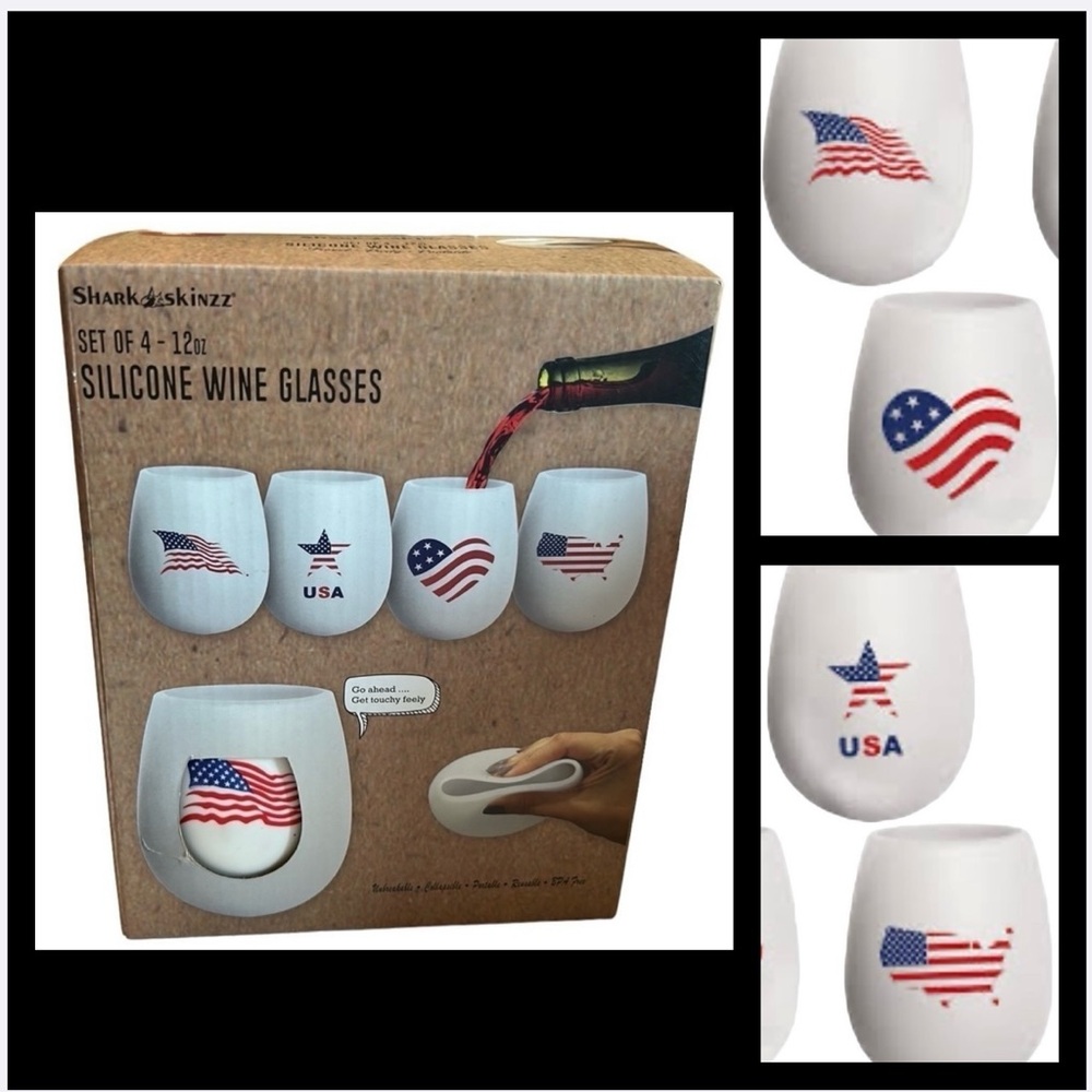 Shark Skinzz silicone wine tumblers / patriotic American flag / NEW in box